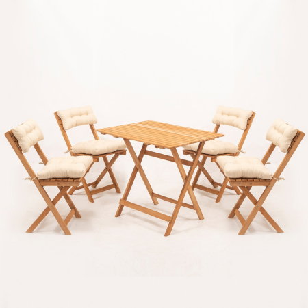 Seturi Masa si Scaune Gradina - Set masuta si 4 scaune gradina MY004A, 5 piese, crem + natural, 80x60x72 cm
