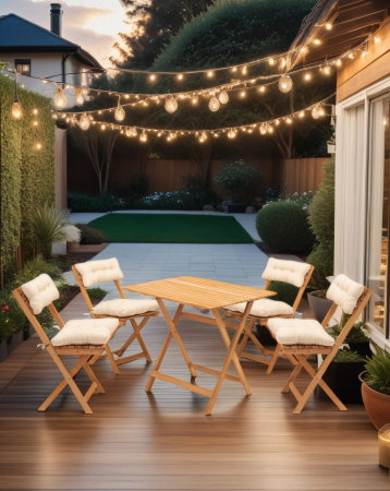 Seturi Masa si Scaune Gradina - Set masuta si 4 scaune gradina MY004A, 5 piese, crem + natural, 80x60x72 cm