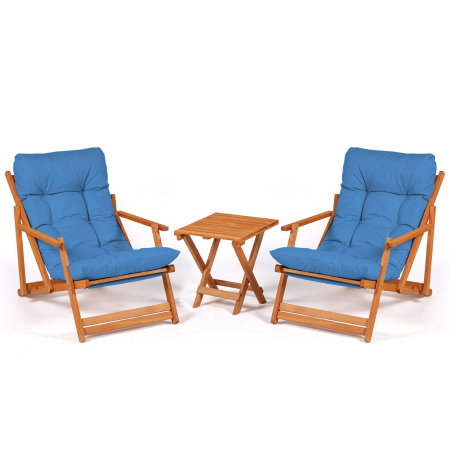 Set masuta si scaune gradina MY007, 3 piese, albastru + natural, 50x50x81 cm