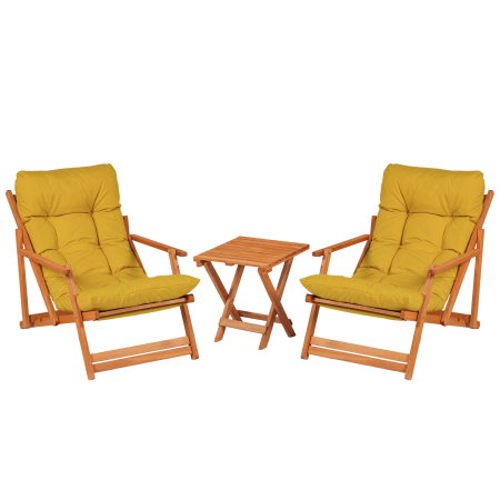 Set masuta si scaune gradina MY007, 3 piese, galben + natural, 50x50x81 cm