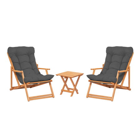Set masuta si scaune gradina MY007, 3 piese, gri + natural, 50x50x81 cm