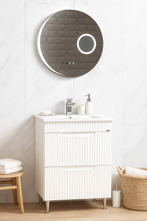 Mobilier Baie - Set Baza front MDF cu Lavoar si Oglinda cu iluminare LED, seria 033, cu sertare, montat, 60 cm, alb