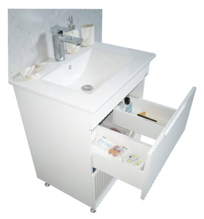 Set Baza front MDF cu Lavoar si Oglinda cu iluminare LED, seria 033, cu sertare, montat, 60 cm, alb [5]