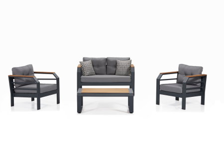 Terasa - Set mobilier de gradina cu masuta ASSENTO 2+1+1+S, 4 piese, gri + negru, 137x67x77 cm