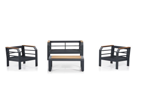 Terasa - Set mobilier de gradina cu masuta ASSENTO 2+1+1+S, 4 piese, gri + negru, 137x67x77 cm