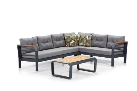 Set mobilier de gradina cu masuta ASSENTO, gri + negru, 275x230x77 cm
