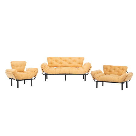 Set Canapea si Fotolii - Set NITTA 3-2-1, canapea extensibila 3 locuri, canapea extensibila 2 locuri si fotoliu extensibil, mustar