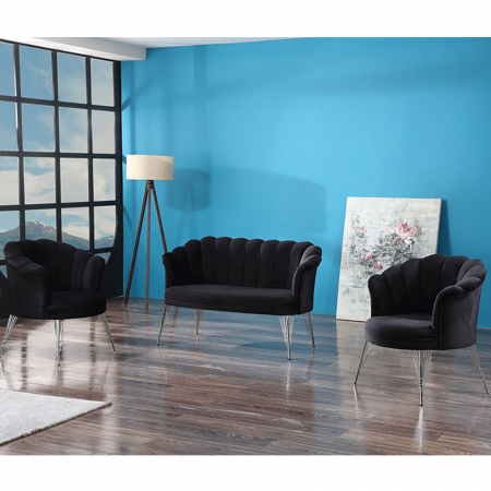 Livrare Porta - Set PAPATYA 2-1-1, canapea fixa 2 locuri, 2 fotolii fixe, negru - ExpoMob