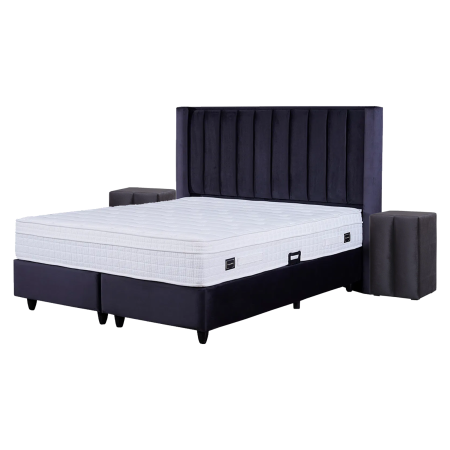 Paturi - Set Pat tapitat BLACK, 160x200 cm, lada depozitare, negru + Saltea CROWN, cu arcuri, 160x200 cm, H 27 cm - ExpoMob