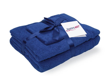 Expediere in 48 ore - Set prosoape bumbac Somnart, 600gsm, de fata 50x90 cm + de corp 70x140 + de maini 30x50 cm - albastru