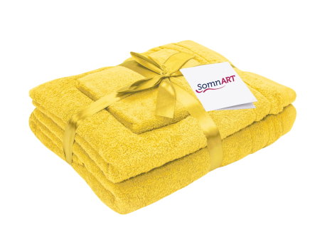 Articole Textile - Set prosoape bumbac Somnart, 600gsm, de fata 50x90 cm + de corp 70x140 + de maini 30x50 cm - galben