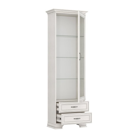 Colectia TIFFANY - Vitrina cu 1 usa si 2 sertare TIFFANY II, geam, crem fineline, 69x39,9x212,1 cm