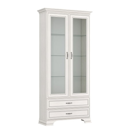 Colectia TIFFANY - Vitrina cu 2 usi si 2 sertare TIFFANY II, geam, crem fineline, 99x39,9x212,1 cm