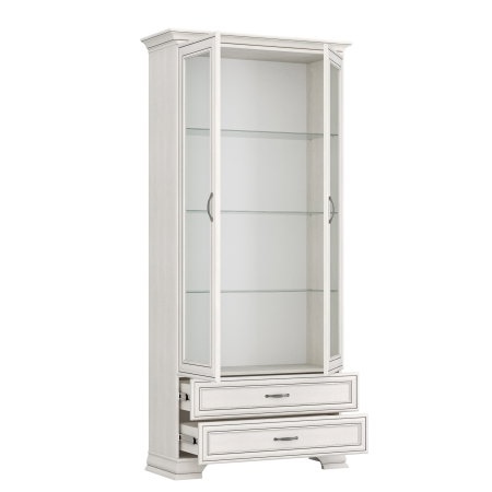 Colectia TIFFANY - Vitrina cu 2 usi si 2 sertare TIFFANY II, geam, crem fineline, 99x39,9x212,1 cm