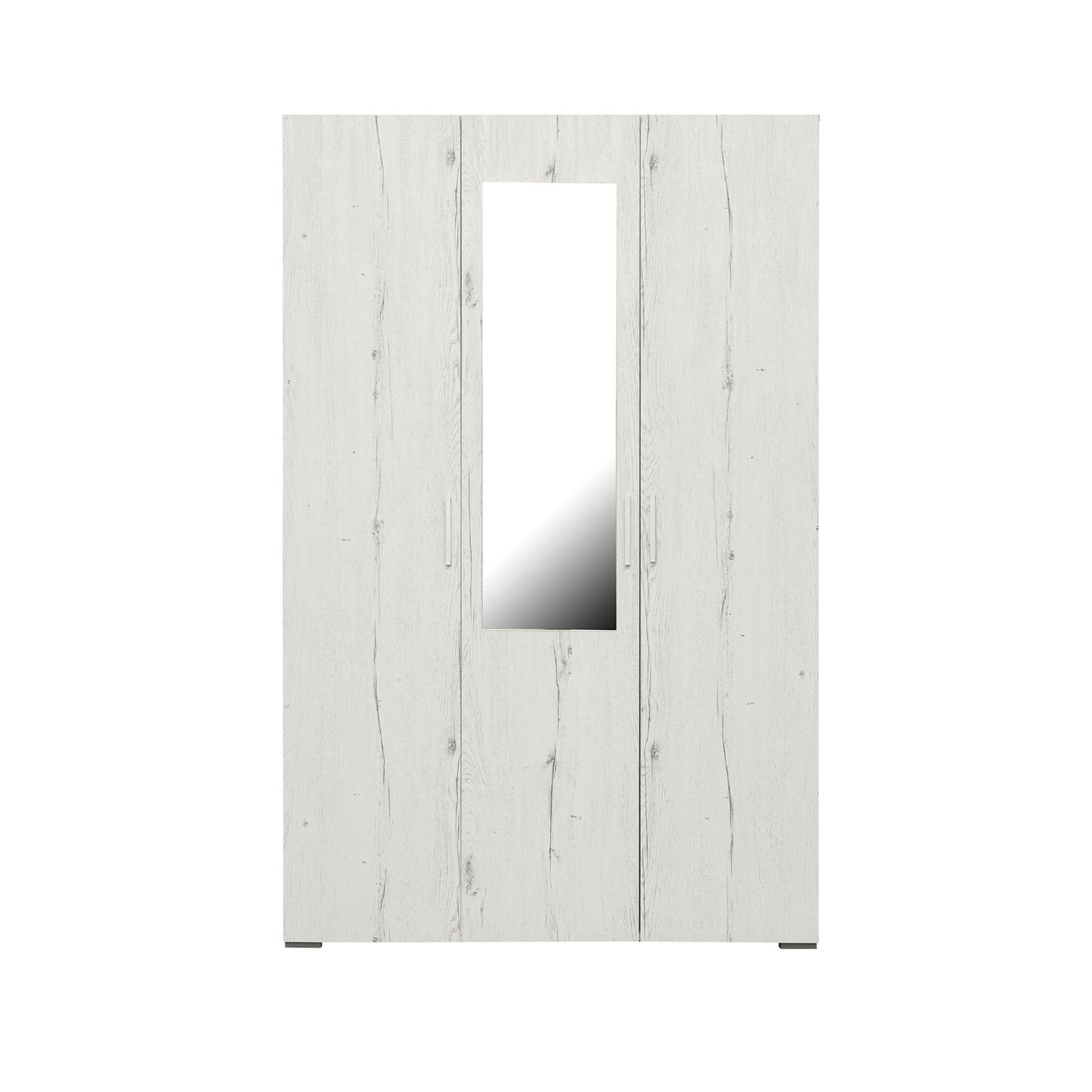 Dulap CORINNE 3 usi, 4 rafturi, bara de haine, oglinda, alb Elvetia, 120x50x188 cm