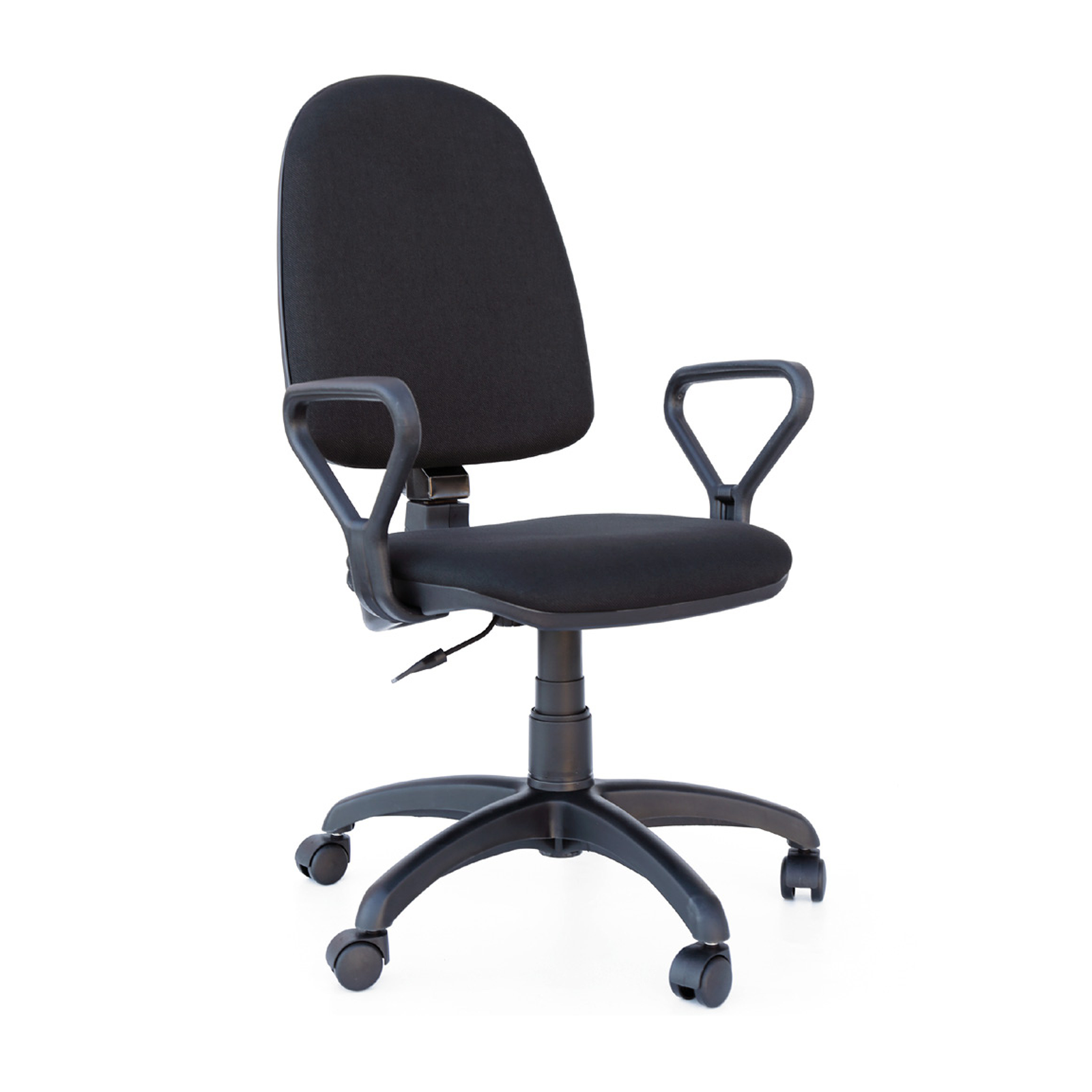 Scaun ergonomic CONFORT LX, cu brate, rotativ, ajustabil, tapitat cu stofa, negru, 45x41x99 110 cm