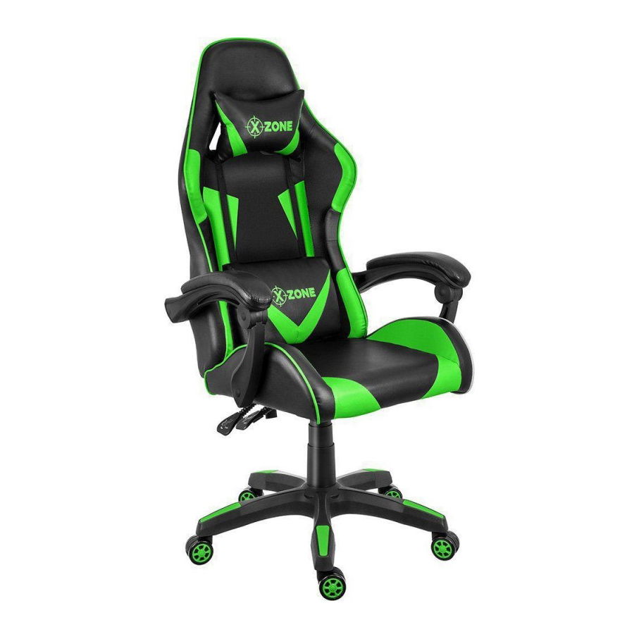Scaun gaming XZONE cu spatar inalt, brate, rotativ, ajustabil, negru-verde, 50x50x121 129 cm