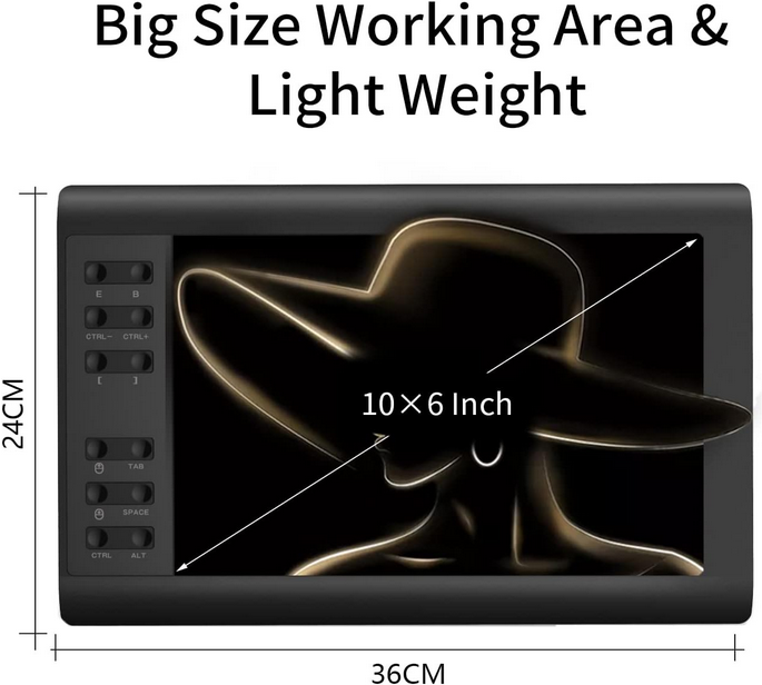 10moons G10 Tabletă cu stilou de 10 * 6 inci cu 12 taste Express și 10 taste media Tabletă grafică pentru desen cu 8192 de niveluri Stilo pasiv acceptat Android [8]