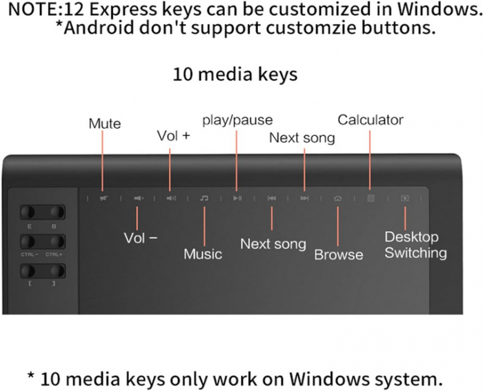 10moons G10 Tabletă cu stilou de 10 * 6 inci cu 12 taste Express și 10 taste media Tabletă grafică pentru desen cu 8192 de niveluri Stilo pasiv acceptat Android [2]