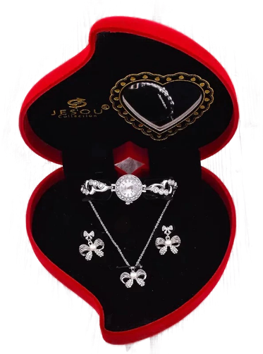 Set pentru femei 3 buc ceas, doi cercei, colier, cutie tip inima rosie [1]