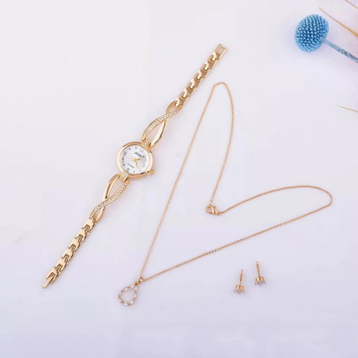 Set simplu 3 buc pentru femei ceas, doi cercei, colier, cutie roz [2]