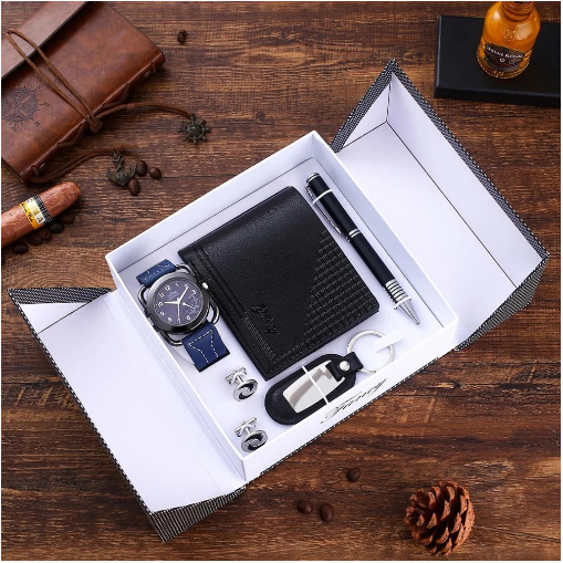 Set pentru barbati 6 buc ceas, portofel, pix, breloc, 2 butoni camasa, culoare negru [2]