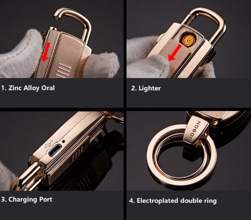 Breloc multifunctional tip bricheta cu incarcare usb, zinc roz prafuit [4]