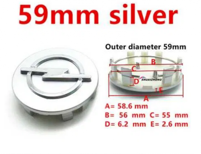 Set 4 capace jante aliaj roti Opel gri/silver 59mm [7]