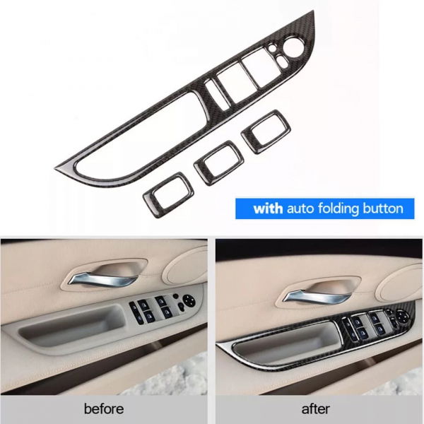 set 2 ornamente 3D portiera din fibra de carbon acoperire butoane BMW [2]