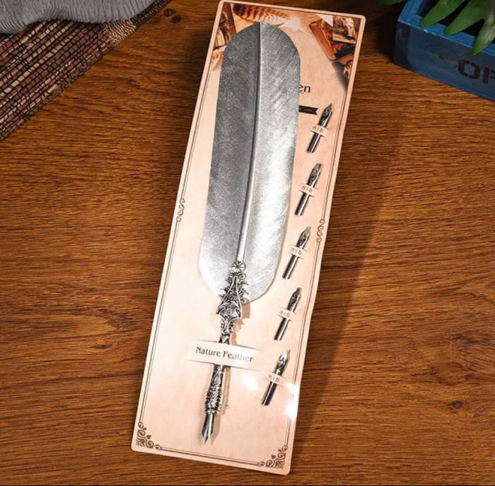 Set simplu pana naturala cu 5 capete penite [3]