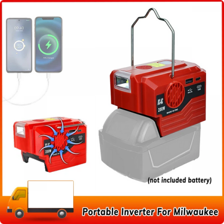 Invertor portabil de exterior de 200W pentru baterie Milwaukee 18V la AC 110V/220V Convertor USB Tpye-C Power Bank cu convertor de lumină [3]