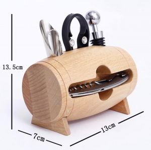 Set 4 piese din oțel inoxidabil de deschidere pentru sticle de vin cu suport tip butoi din lemn [6]