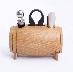 Set 4 piese din oțel inoxidabil de deschidere pentru sticle de vin cu suport tip butoi din lemn [4]