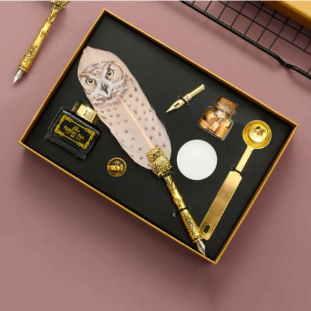 Set pana de caligrafie cu ceara si calimara, tip bufnita cadou [1]