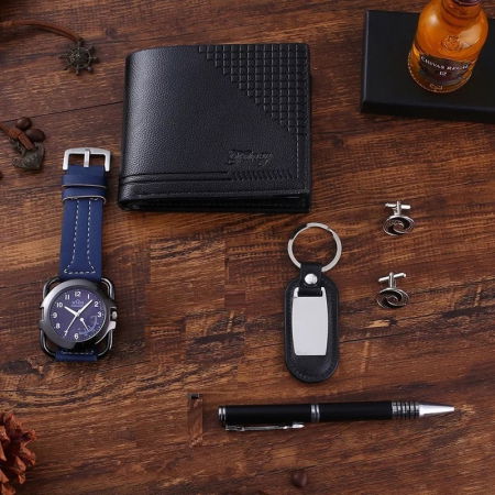 Set pentru barbati 6 buc ceas, portofel, pix, breloc, 2 butoni camasa, culoare negru [4]