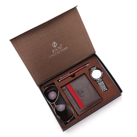 Aparate premium - Set cadou pentru barbati 4 buc: ceas, portofel, pix, ochelari