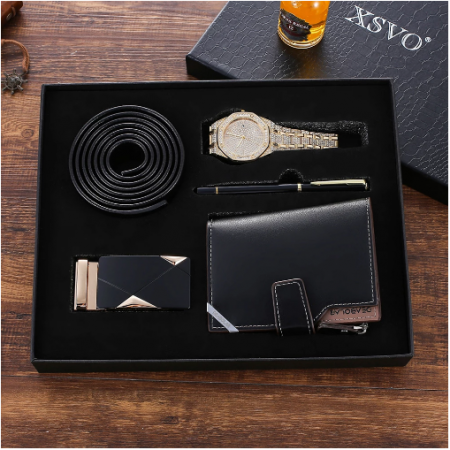 Set cadou pentru barbati 5 buc ceas luxury, curea de piele, catarama, portofel, pix [6]