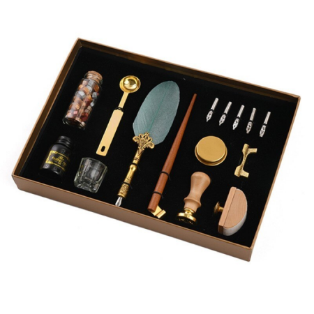 Set Stilou retro pentru caligrafie, pluma, pen, cu penite, ceara, sigiliu, suport pentru timbru, cadou [1]