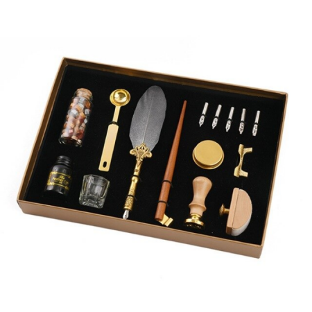 Ștampile - Set Stilou retro pentru caligrafie, pluma, pen, cu penite, ceara, sigiliu, suport pentru timbru, cadou