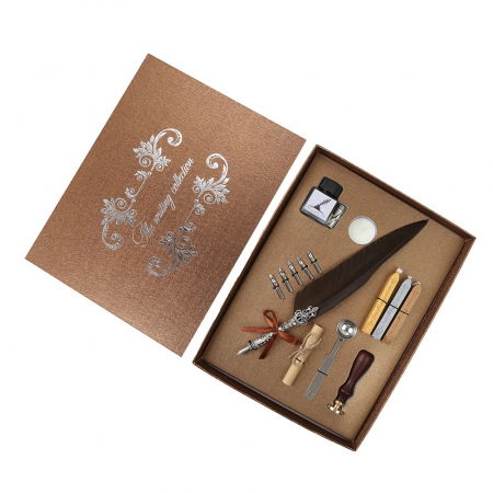Ștampile - Set de cerneala de scris stilou cu pene, caligrafie vintage, sigilare cu ceara, stampila, birou, tip cadou
