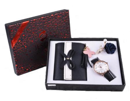 Aparate premium - Set 3 buc pentru femei ceas, portofel, brosa, culoare negru