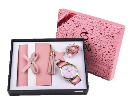 Aparate premium - Set 3 buc pentru femei ceas, portofel, brosa, culoare negru