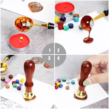 Set Sigiliu de alama, Stampila ceara cu maner lemn - diferite modele [4]