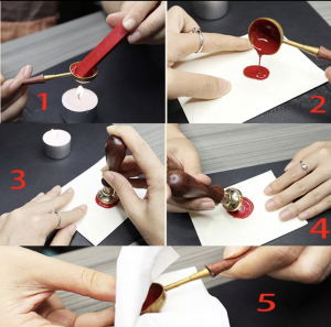 Set stampila + ceara + lingura in cutie de lemn gravat [4]