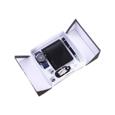 Aparate premium - Set pentru barbati 6 buc ceas, portofel, pix, breloc, 2 butoni camasa, culoare negru