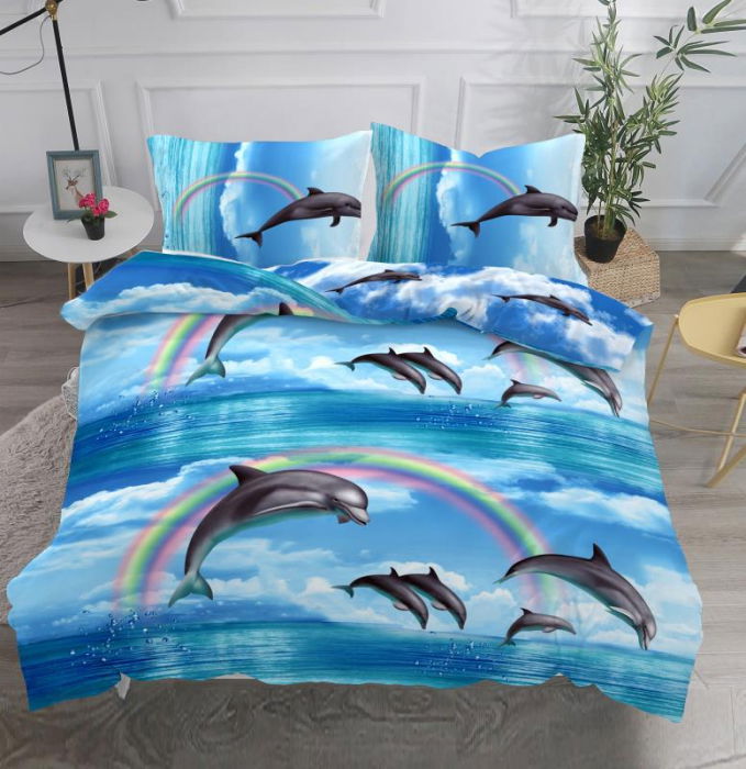 Lenjerie De Pat Bumbac Satinat Premium - Delfini [1]