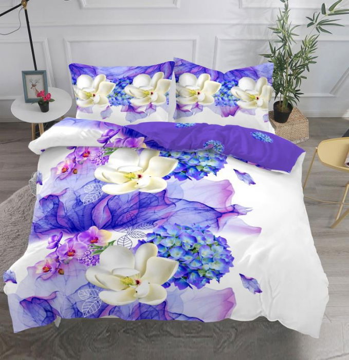 Lenjerie De Pat Bumbac Satinat Premium - Hortensie [1]