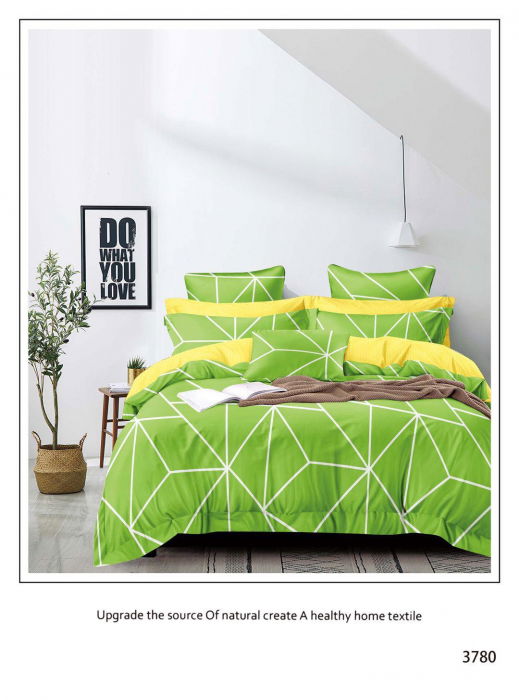 Lenjerie De Pat Bumbac Satinat Superior - Verde - Galbena [1]