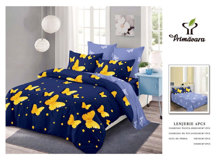 Lenjerie De Pat Finet - Albastra cu Fluturasi [1]