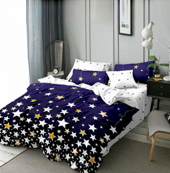 Lenjerie De Pat Finet Superior - Albastra Cu Stelute [1]